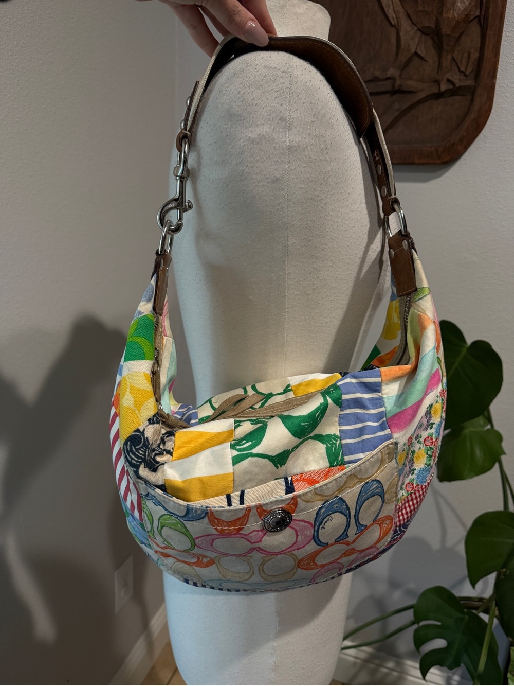 Vintage Patchwork Hobo Shoulder Bag Signature C Canvas Y2K